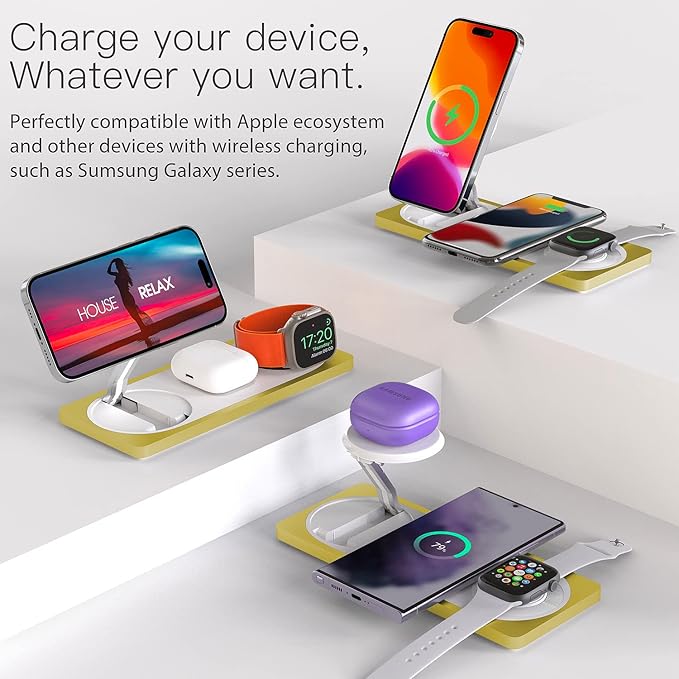 3-in-1 Charging Station for Apple Devices: Used for iPhone and Watch Charging Station with Magsafe Charger Stand, Wireless Charger for iPhone 17 Air 16 15 14 13 Series, Apple Watch Ultra, AirPods Pro