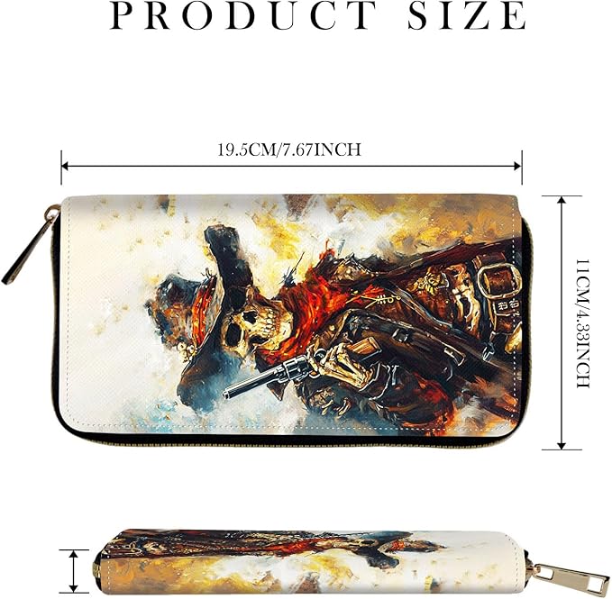 RFID-Blocking Zip Around Wallets for Women with Detachable Wrist Strap,Large Capacity Phone Holder with Card Organizer & Coin Pocket,Cool Skull
