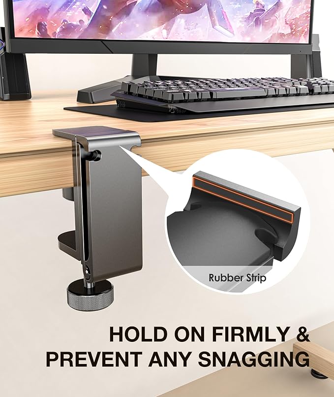 Foldable Headphone Stand Under Desk, Metal Headset Holder Hook for Desk with Cable Organizer, Space-Saving Desk Bag Hook & Backpack Hanger for Gaming Office, Universal Fit, Black