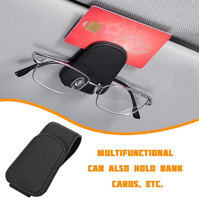 Sunglasses Holder for Car Visor, Microfiber Leather Magnetic Sun Visor Eyeglasses Hanger & Ticket Card Clip, Multi-Function Automotive Interior Glasses Mount, Universal Fit (Black)