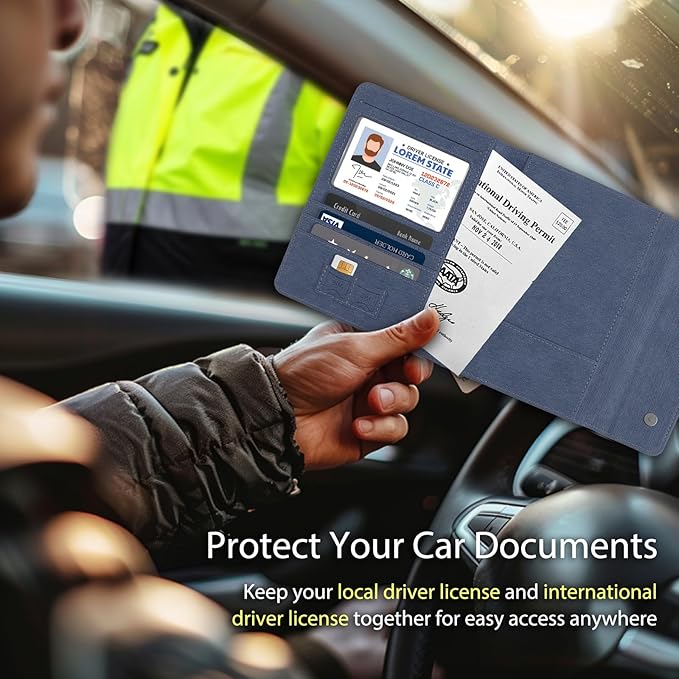WALNEW RFID Passport Holder Travel Organizer, Fits International Driving Permit (IDP), PU Leather Document Holder for One Passport, Stylish Travel Accessory, Dark Blue