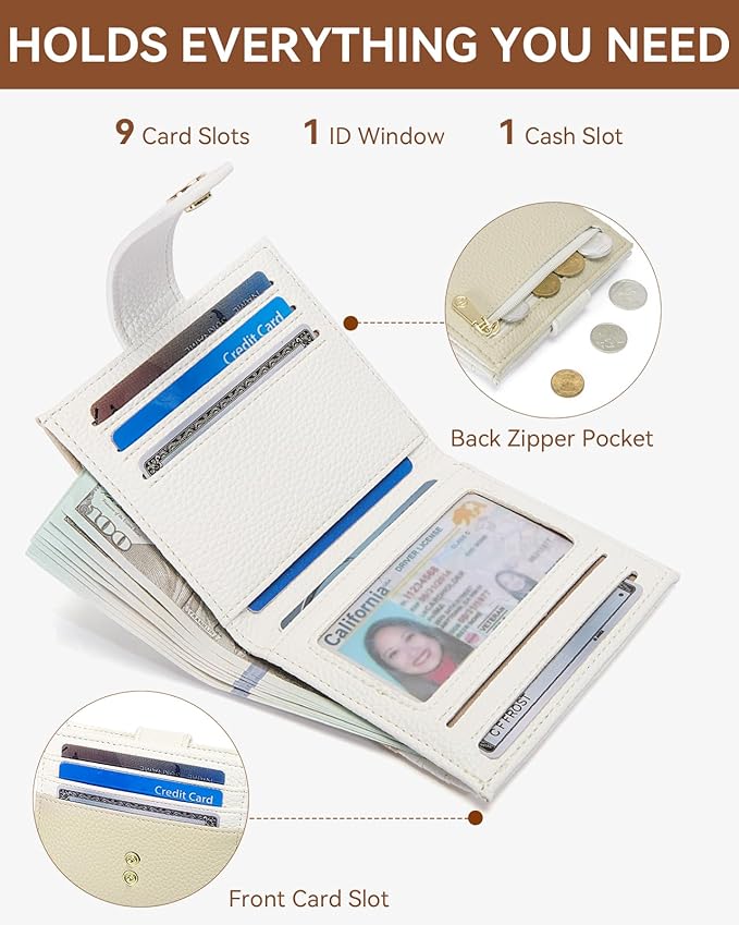 BOSTANTEN Slim Wallet for Women Small RFID Blocking Credit Card Holder Leather Bifold Wallets with Zipper Coin Pocket Khaki＆Beige