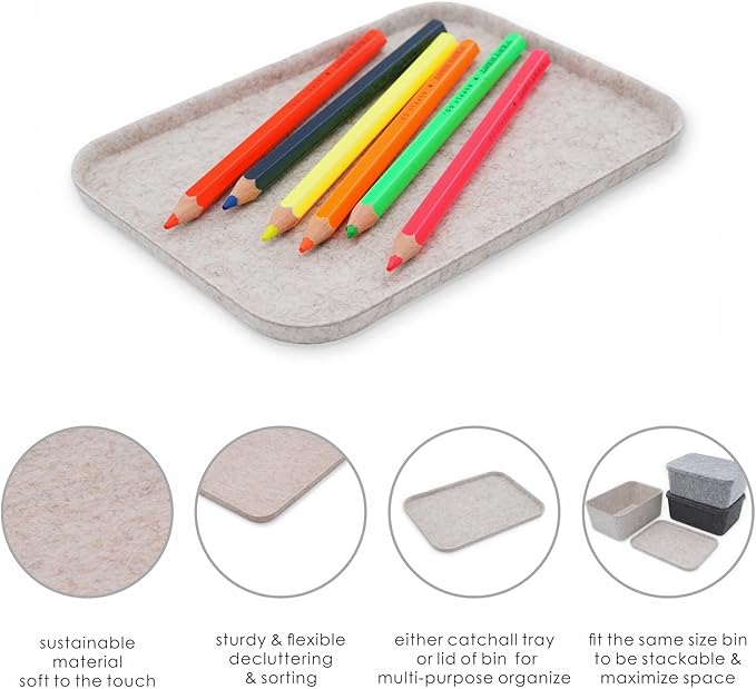 Welaxy Felt tray Lid for Storage Bins Drawer Organizer bin cap of box catchall entryway holder sleek minimalist lifestyle (Oatmeal Lid, S)