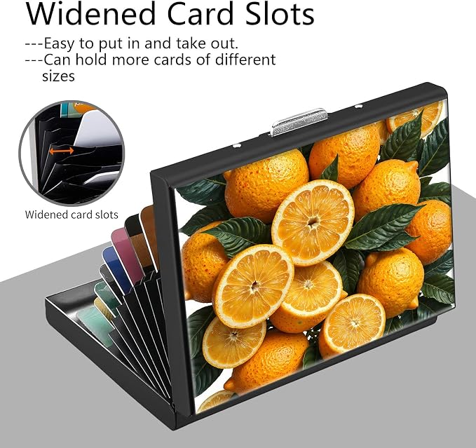 Credit Card Holder Lemon Design Mini RFID Blocking Aluminum Wallet Slim Metal Hard Cover Shell Travel Wallet ID Cases Small Credit Cards Case Business Cards for Women Men Girls