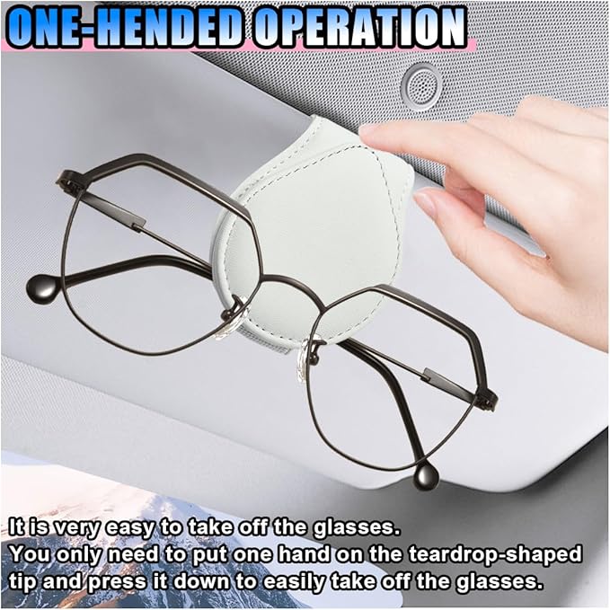BDZMC Car Sunglass Holder, Magnetic Leather Eyeglasses Hanger Mounter for Sun Visor, Multipurpose Sunglass Holder Clip, Ticket Card Organizer Clip, Universal Visor Car Accessories (White)