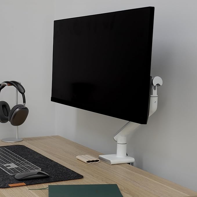 Desky Single Slim Monitor Arm ??Adjustable Desk Mount with Gas Spring, VESA 75/100, 360° Rotation, Cable Management, Fits Monitors Up to 32", 19.8 lbs Capacity (Space Grey