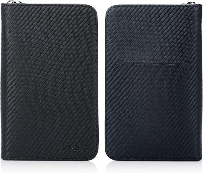 Polare Full Grain Leather Passport Holder Cover Case for Men RFID Blocking Travel Wallet Holds 4 Passports (Carbon Black)