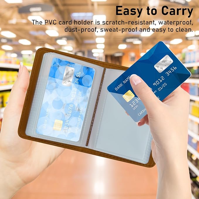 Credit Card Holder with 40 Suitable Slot, ID Card Case PU Leather Wallet for Women Men Business Organiser Pocket (Little Brown)