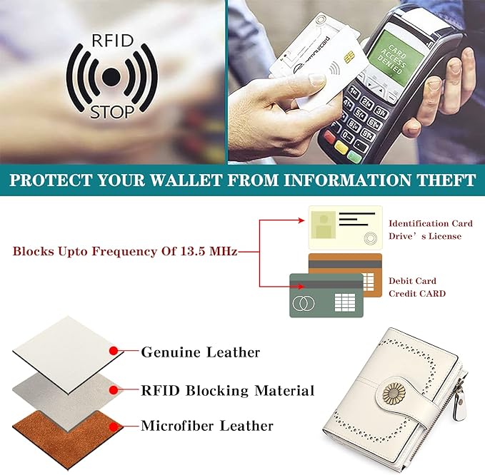 SENDEFN Small Wallets for Woman RFID Blocking Leather Bifold Credit Card Holder Purse with ID Window