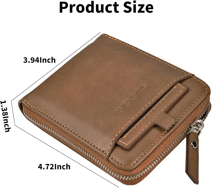 Zipper Wallet for Men Leather Bifold Pocket Wallets RFID Blocking Zip Coin Credit Card Wallets -Big Capacity For Travel
