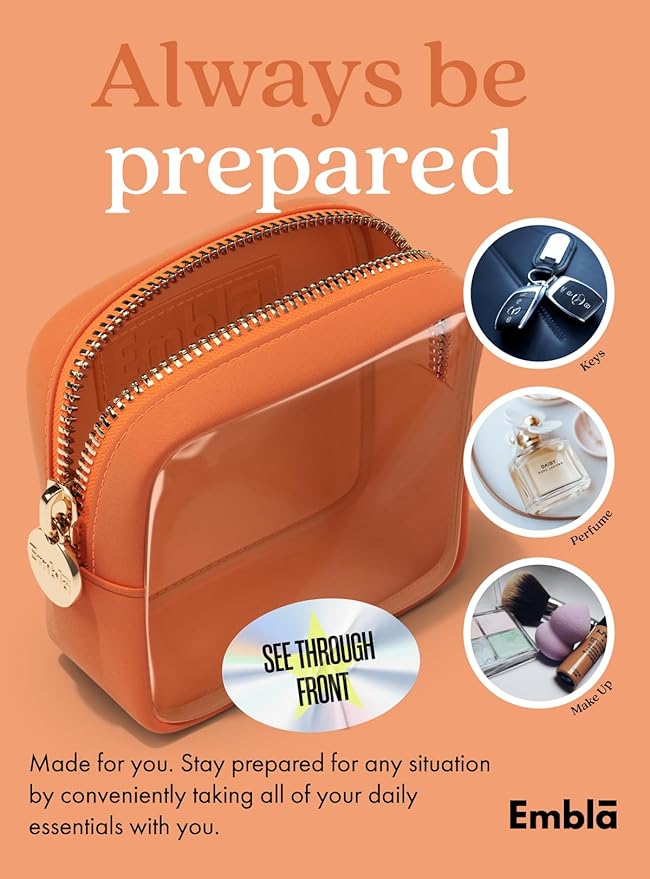 Embla Clear Small Makeup Bag for Purse Cute Mini Make Up Nylon Organizers Tiny Cosmetic Bags for Women Girls Little Toiletry Travel Pouches Zipper Skincare Pouch Organizer Orange