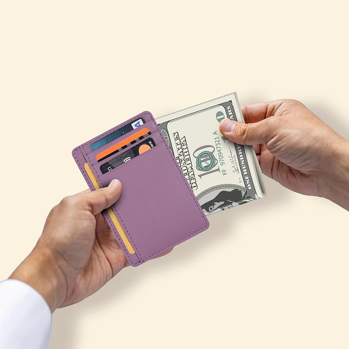Oak Leathers Leather Slim Minimalist Wallet for Men & Women RFID Front Pocket Leather Card Holder Wallets (Baby Pink)