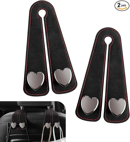 2 PCS Car Seat Backpack Hooks, Alloy High Load-bearing Seat Headrest Double Hooks, 2-in-1 Multifunctional Storage Hangers Phone Holder, Universal for Most Cars (Black)