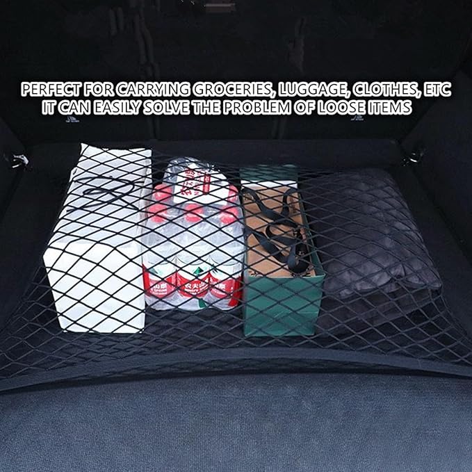 Cargo Net for SUV with Hooks, Adjustable Highly Elastic Storage Organizer Net for Car, Pickup Trucks,Mesh Organizer 2.6'x3.3' Stretches to 5'x6',Road Trip Essentials Black