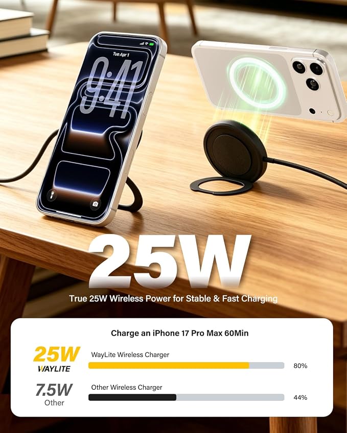 2Pack Magnetic Wireless iPhone Charger Fast Phone Charger with Kickstand, 6.6FT 25W Fast Phone Charging Pad Wireless Magnetic Charge for iPhone 17/17Air/16 Pro Max/16 Plus/15 Pro Max Black