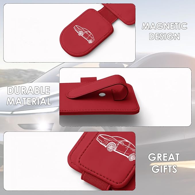 Model Y Sunglass Holder Clip Compatible with Tesla Model Y Juniper Interior Accessories Organizer Eyeglass Hanger Visor Ticket Card Decor Sunglasses Holders Part De Decorations (Red)