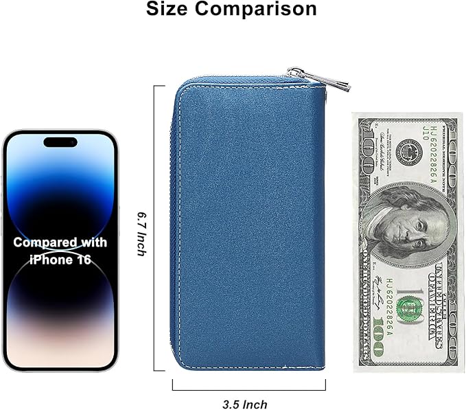 Cellphone Wallet for Women Dual Zipper Long Purse with Removable Wristlet