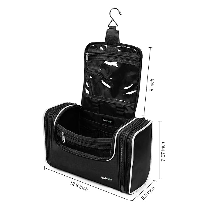 LAVIEVERT Toiletry Bag/Makeup Organizer/Cosmetic Bag/Portable Travel Kit Organizer/Household Storage Pack/Bathroom Storage with Hanging for Business, Vacation, Household - Black