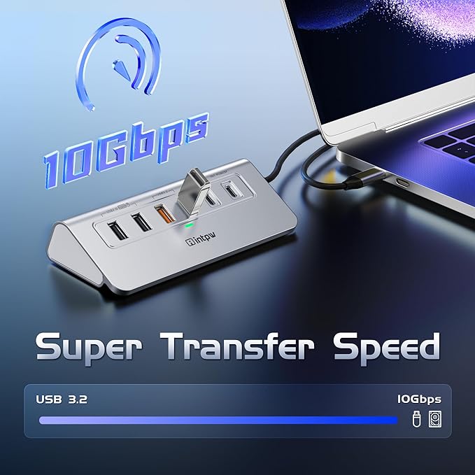 P9R PRO USB C Hub Ethernet, 10Gbps USB C Docking Station 10-in-1 with Type-C & 2 Type-A 3.2 Data, LAN, 4K@60Hz, 2 USB A 2.0, PD 100W, SD/TF Ports, 3.28FT Powered USB Hub for PC, iPhone 17, Mac