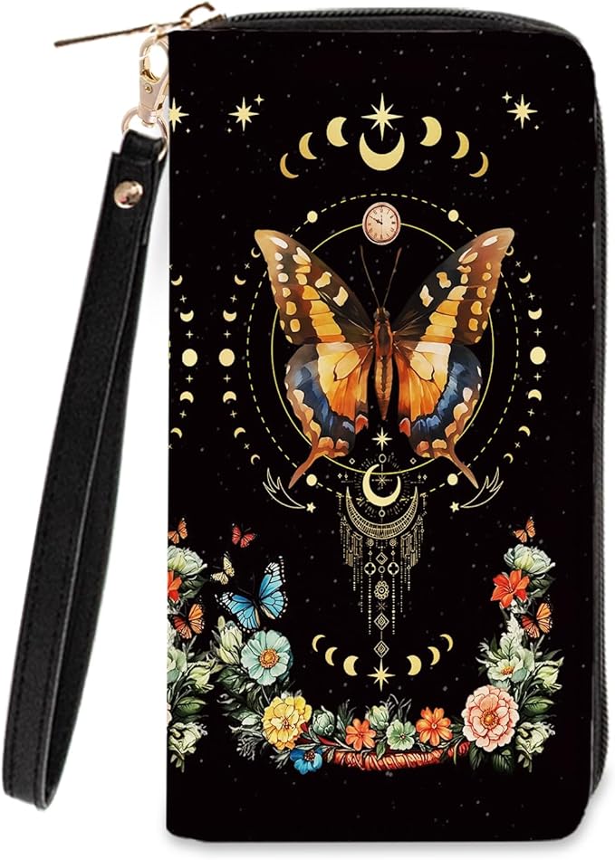 Butterfly Wallet Gifts for Women, Small Slim PU Leather Sky Constellation Womens Wallet with Zipper, Credit Card Holder Wallets, Wristlet Wallets for Girls Women Mom Anniversary Birthday Present