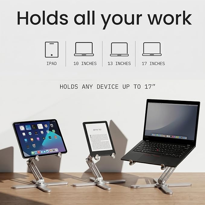 Model-X 2.0 Laptop Stand, Laptop Stand for Desk Adjustable Height, 360 Rotating Laptop Riser Aluminum Portable Foldable Computer Stand for MacBook Pro Air 10–17 inches (Polar White)