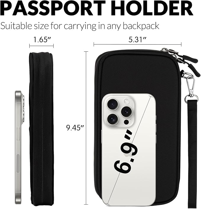 Men Passport Wallet, Family Travel Document Organizer, Business Travel Organizer with RFID Blocking, Family Passport Holder for Men Women Gift, Waterproof Passport Bag Cover for Women Men Gift - Black
