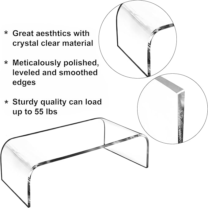 AMT 2 Pack Acrylic Laptop Monitor Stand & Computer Riser with Cat Keyboard Protector, Space-Saving Design, Extra Storage, Clear Shelf - Ideal for Monitors, Laptops, Printers, Desktop Decor