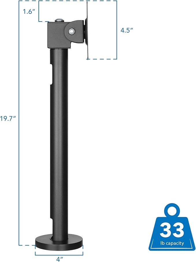 Mount-It! Fixed Height POS Monitor Mount ??19.7??Monitor Pole Mount for Retail Checkout Counters and Point of Sale Systems, Bolt-Down Base, VESA 75x75 & 100x100, Fits 13??2??Monitors, 33 lb Capacity