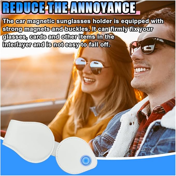 BDZMC Car Sunglass Holder, Magnetic Leather Eyeglasses Hanger Mounter for Sun Visor, Multipurpose Sunglass Holder Clip, Ticket Card Organizer Clip, Universal Visor Car Accessories (White)
