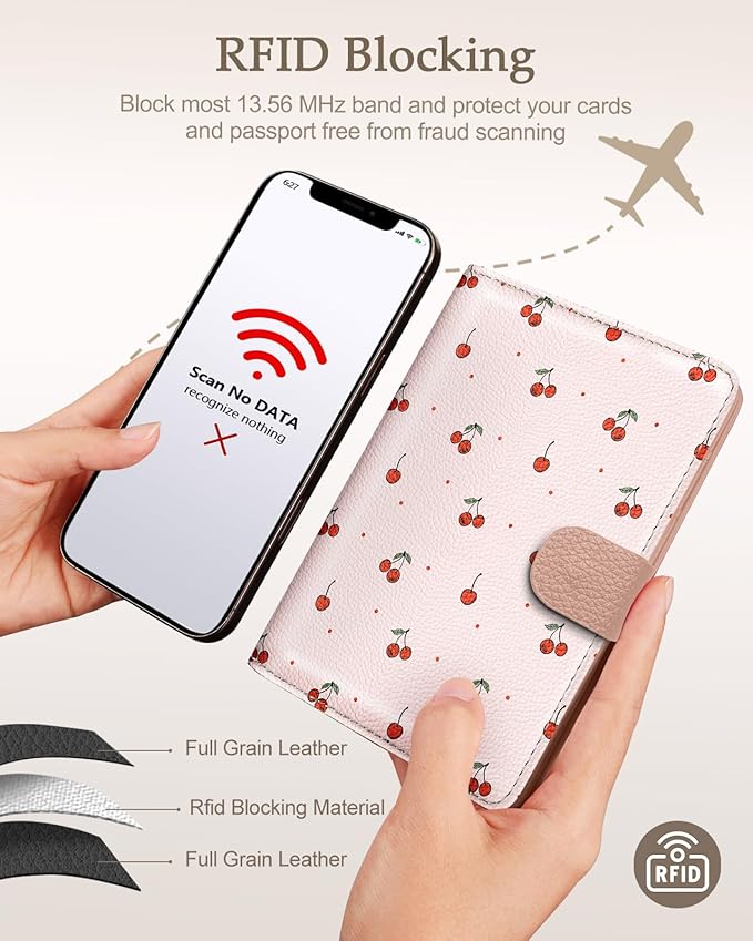 Slohif Passport Wallet Holder Cover for Travel - Women Men RFID Blocking Passport Book Protector for Boarding Pass Cards