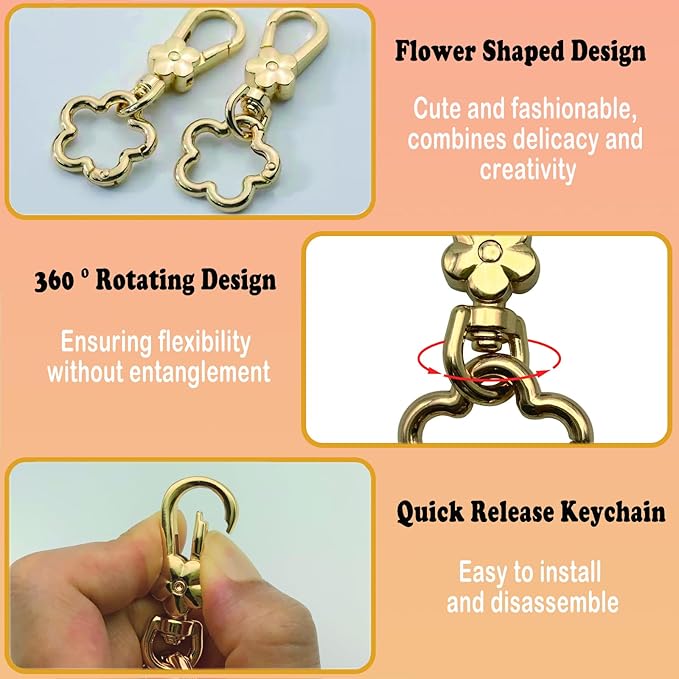 Metal Keychains for Women Men, 2PCS Cute Flower Shape Quick Release Key Chain Bag Charms Car Keychain Holder Clip