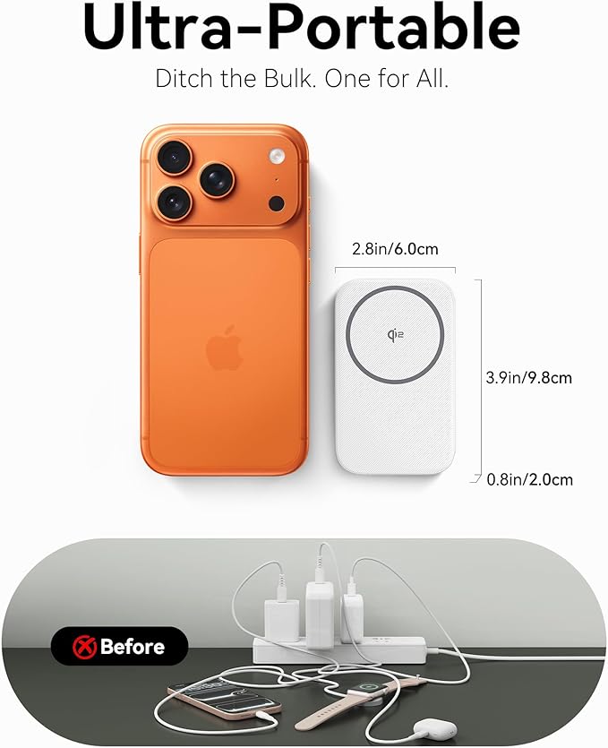 INIU Foldable Magnetic Wireless Charger, Qi2 Certified 3-in-1 Travel Charging Station with 15W Fast Charge - Compatible with Mag-Safe for iPhone 17/16/15 Series, Apple Watch, AirPods (White)