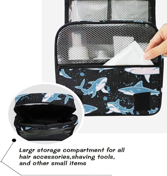 Hanging Travel Toiletry Bag Kit Boys Makeup Case Cosmetics Organizer for Men Women (Undersea Shark)