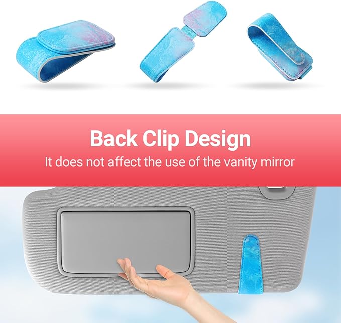 KanSmart Sunglass Holder for Car Visor Sunglasses Clip Magnetic Leather Glasses Eyeglass Holder Truck Car Accessories for Woman Man -Blue Wave