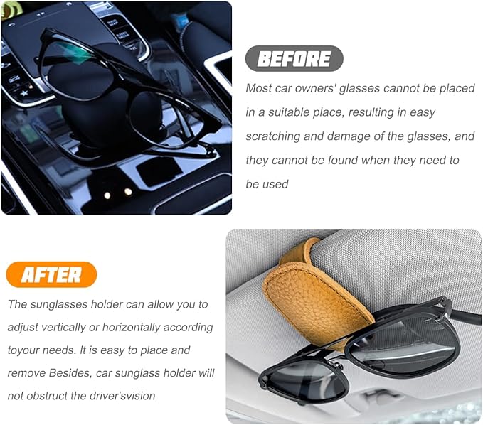 zipelo Sunglasses Holders for Car Sun Visor, 2PCS Magnetic Leather Vehicle Glasses Hanger Clip for Ticket Card, Auto Interior Eyeglass Organizer Accessories, Universal for SUV Sedan Truck (Golden)
