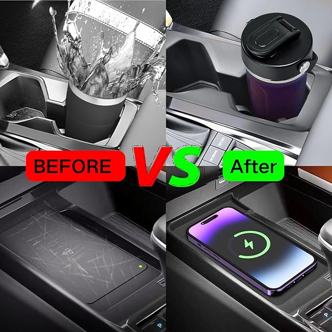 Wireless Charging Mat and Cup Holder Insert Compatible with 2025 2026 Toyota Camry, Center Console Liner Anti-Slip Protective Pad Drink Holder Cover for 9th Gen Camry Accessories
