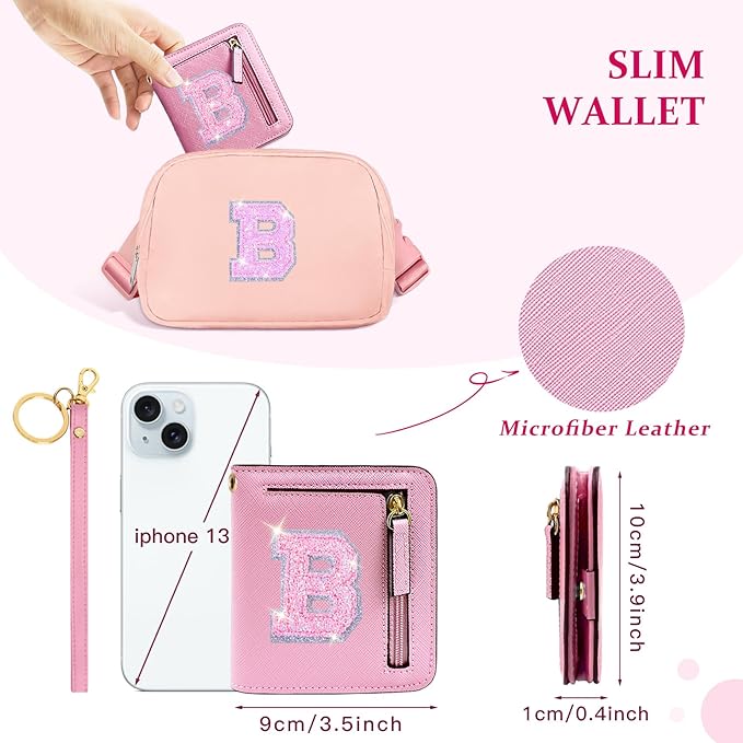 COSHAYSOO Initial RFID Wallet Small Personalized Mothers Nurse Teacher Coach Appreciation Day Gifts Easter Presents Bifold Compact Change Purse with Letter Zipper Card Slot Pink B