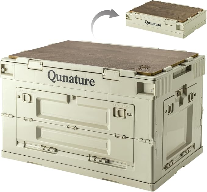 Collapsible Storage Bins with Lockable Doors & Removable Cutting Board, 60L Foldable Stackable Heavy-Duty Box for Camping, Picnic, Closet, Garage, and Moving Organization