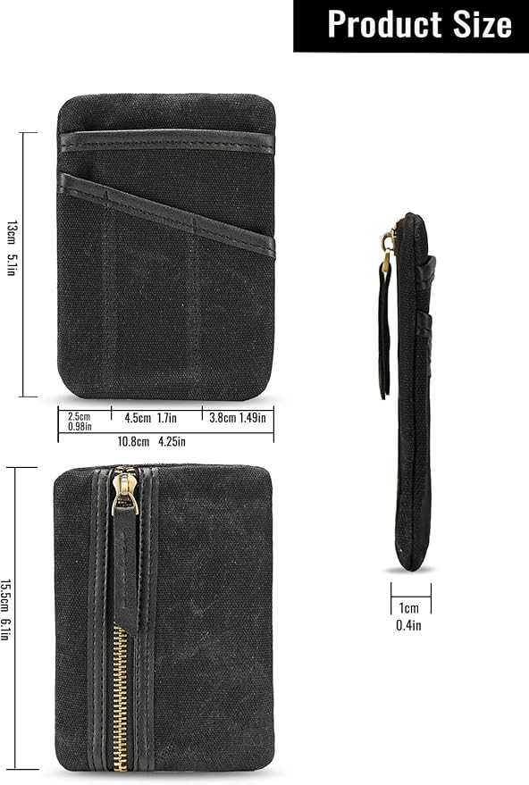 SP4 Waxed Canvas Compact EDC Pocket Organizer, Zippered Pocket Pouch for Men, Mini EDC Organizer for Change, Notebook, Tactical Pen, Flashlight
