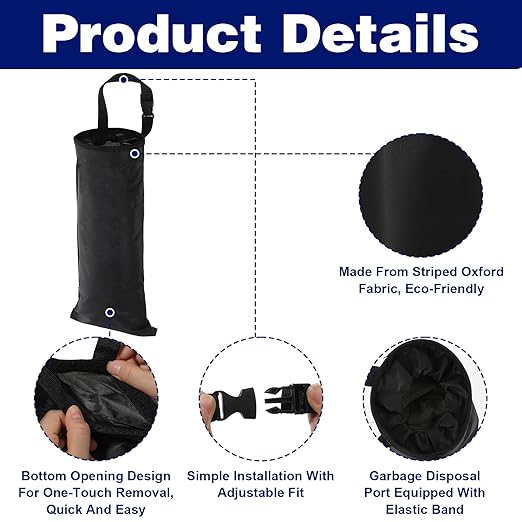 2 Pack Car Trash Bag Hanging Washable Back Seat Car Garbage Bag with Top Elastic Vent & Sticky Strap Bottom Opening, Garbage Can with Waterproof Oxford,Detachable Trash Can for Cars,Travelling,Outdoor
