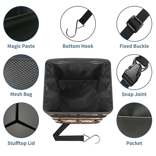 Car Trash Can with Lid Western Cowhide Aztec Collapsible Reusable Leak-Proof Auto Garage Bag,Hanging Vehicle Car