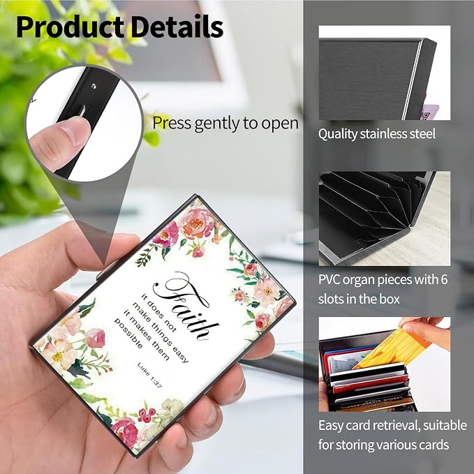 Metal Wallet for Women Men Girls, RFID Blocking Slim Aluminum Credit Card Holder, Mini Travel Wallet with Hard Shell, Lightweight ID & Business Card Case,1-37 Bible Verse Christian