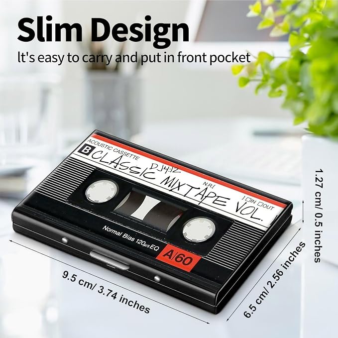 Metal Wallet, Credit Card Holder for Women Men Girls, RFID Blocking Aluminum Wallet Slim Hard Case, Mini Travel Wallet, ID Card Holder Business Card Case,Retro Audio Cassette
