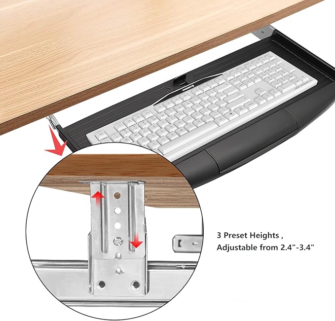 22"Wx11"D Under Desk Keyboard Tray Slide Out, Pull Out Keyboard Tray for Desk, Keyboard Holder Under Desk,Sturdy Keyboard Shelf Under Desk, Black Keyboard Drawer Desk Extender