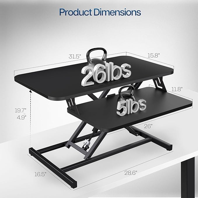VIVO Height Adjustable 32 inch Stand Up Desk Converter, Quick Sit to Stand Tabletop Dual Monitor Riser Workstation, Black, DESK-V000S