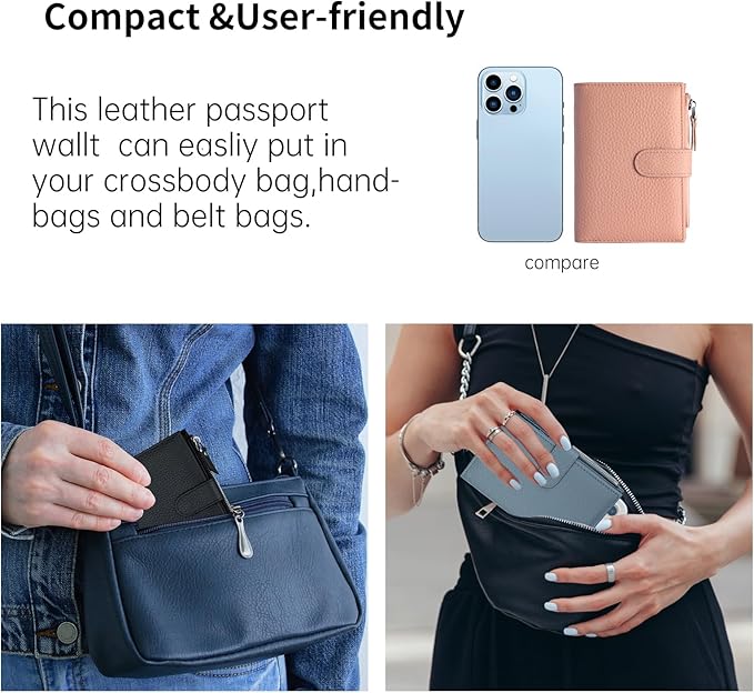 Passport wallet and Card Slot Combo RFID Blocking Slim Leather Travel Passport Wallet for Men and Women with Zippered Coins Pocket Passport holder,Pink