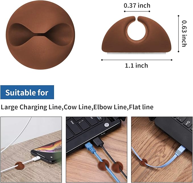 CHEFBEE 8 Pack Adhesive Cable Clips, Cable Cord Holder Organizer Management System for Desk, Wire Clips for All Your Computer, Electrical, Charging or Mouse Cord, Coffee