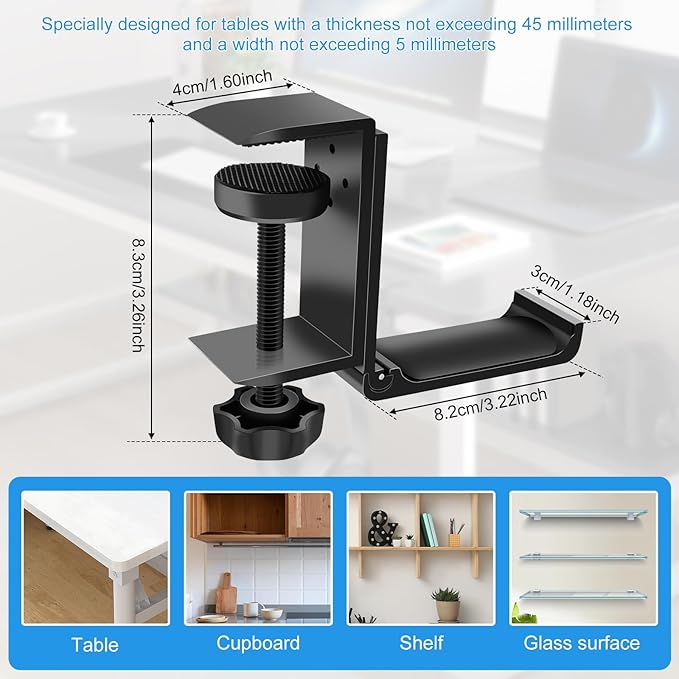Headphone Stand Hanger Holder, Foldable Aluminum Desk Headphone, Universal Space Saving Headset Stand Multifunctional Under Desk Hanger for Home Office(1 PCS,Black)