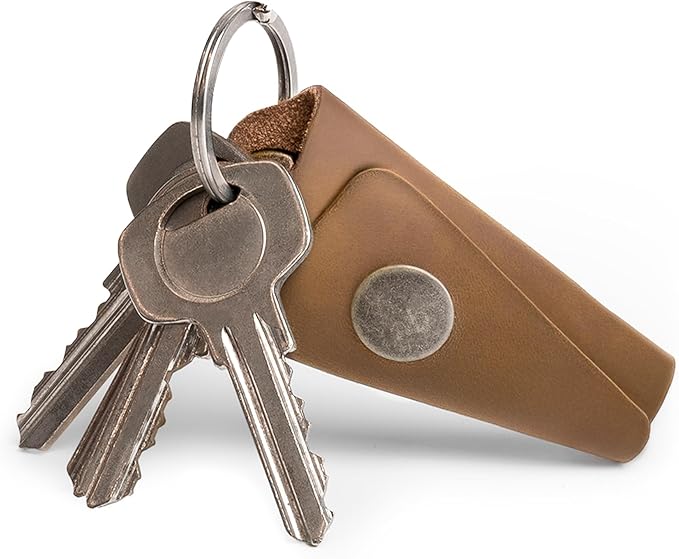 Hide & Drink Full Grain Leather Wrap Keychain, Organizer Snap Closure, Key Ring Cover, Silencer Sleeve Key Holder for Men
