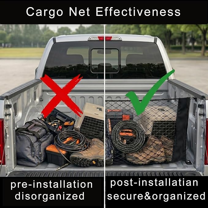 130x45CM Trunk Cargo Net Large Heavy-Duty Automotive Storage Bag | Elastic Trunk Storage Mesh Organizer Foldable Automotive Cargo Net Mounting Screws Universal for SUV Truck Van Sedan
